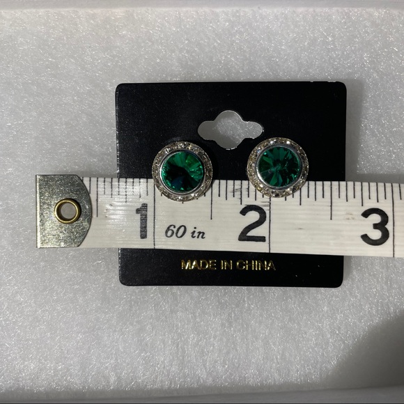 Emerald and Crystal Round Button Pierced Earrings - Picture 5 of 8
